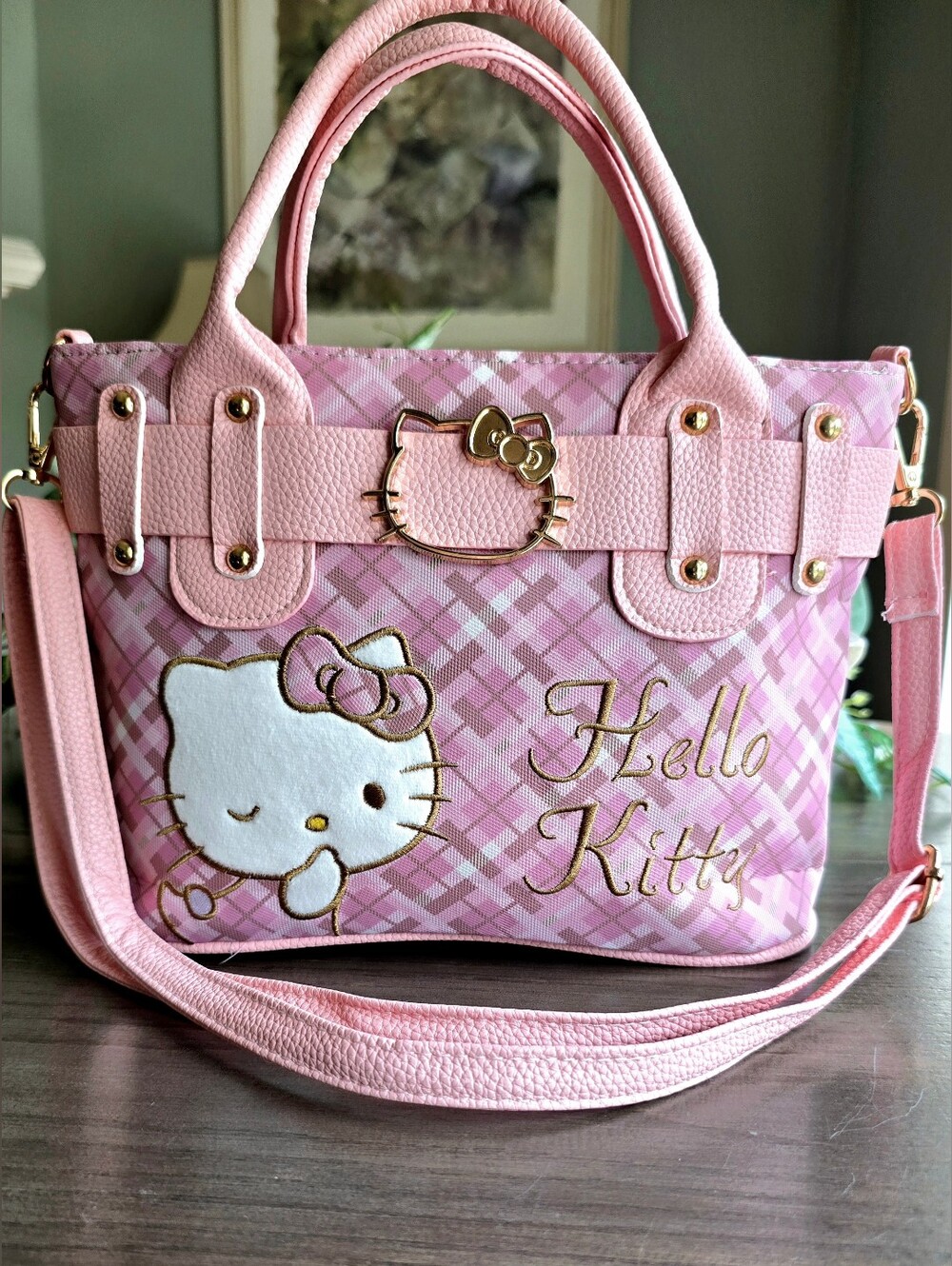 Sanrio Hello Kitty Pink Plaid Satchel / Crossbody NWT - Picture 2 of 12